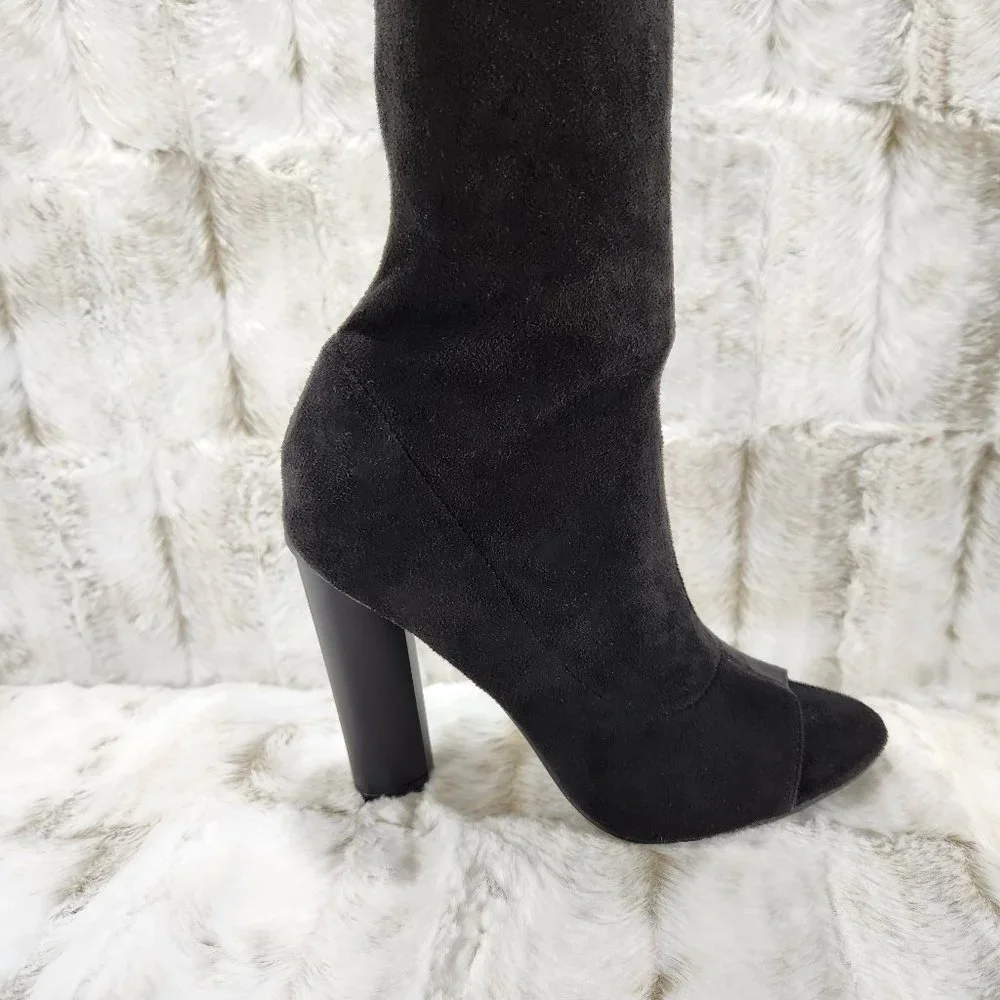 * So Me Black Faux Suede Stretch OTK Thigh Boot 4